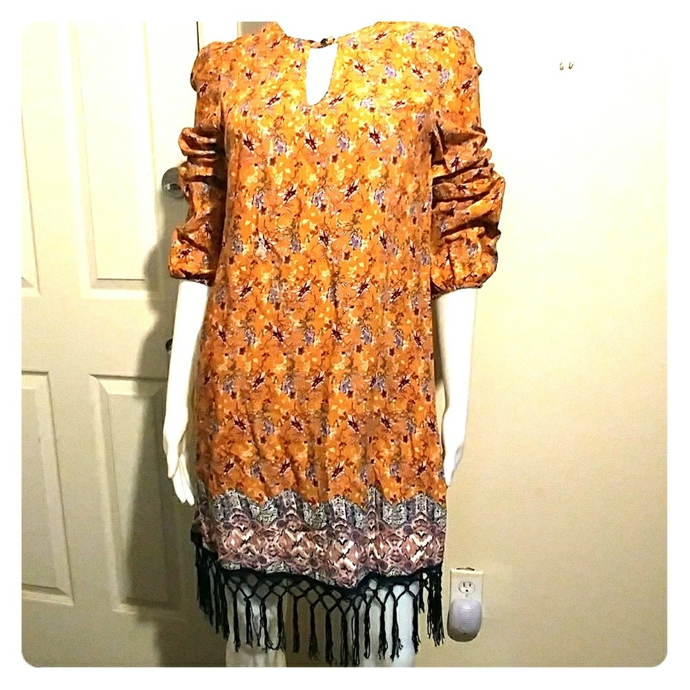 Xhilaration Floral print tassel dress Sz S